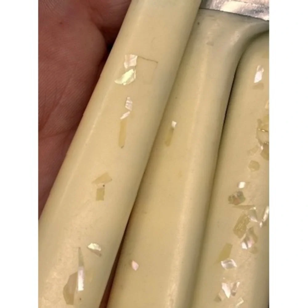 Vintage Steak Knife Set 4pc Japan Cream Shell Inlay Stainless Steel MCM GOOD